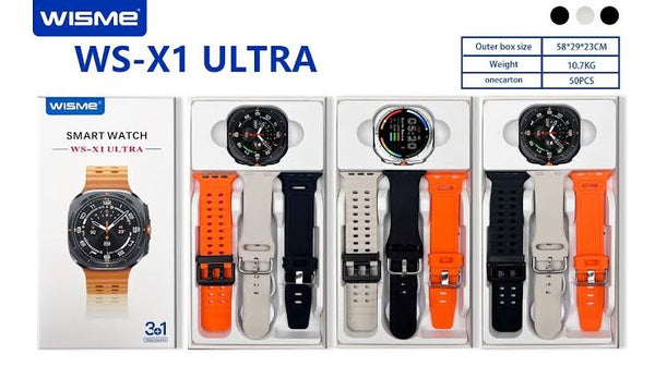 WISME WS X1 ULTRA SMART WATCH WITH THREE STRAPS